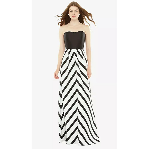NEW! Alfred Sung Size 2 Strapless Sweetheart Stripe Dress Gown $242 msrp I24-8 - Picture 1 of 11